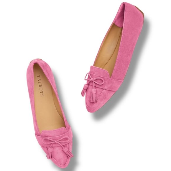 Talbots Suede Francesca Driving Flats Tassel Loafers Womens 7.5 Pointed Toe Pink - Picture 1 of 10